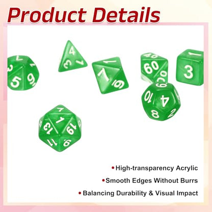 uxcell Polyhedral Dice Set, 7 Pcs Acrylic Dice for Role Playing Table Games Tabletop Gaming Accessories, Pearl Pattern Light Green - color: Pearl Pattern Light Green