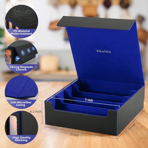 Ultra-Capacity 4-Row Trading Card Storage Box with Commander Display - Holds 3000+ Cards with 12 Dividers & 4 Card Holders, PU Leather Deck Box MTG, Deck Box TCG YuGiOh, Sports Cards - color: Black / Blue