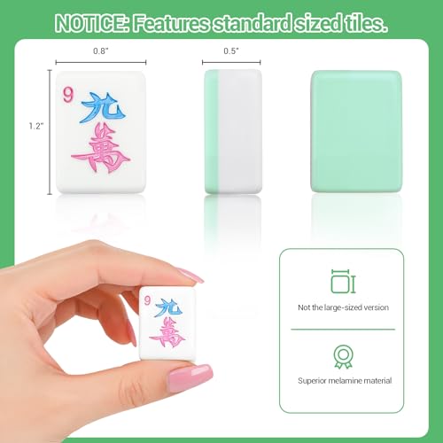 American Mahjong Tile Set, 166 Tiles (1.2”), Cute Mini Tiles - Mint Green | Mahjong Tile Set with Carrying Bag, Dice, Mat, Portable Travel Complete Game Set for Home Outdoor Enthusiast Gift - color: Mint Green