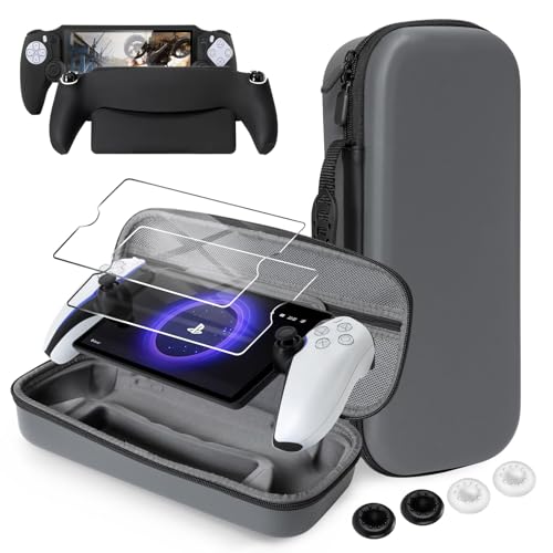 CoBak Hard Carrying Shell Case for PlayStation Portal Remote Player - with 2 Screen Protector, 1 Grip Case, 4 Thumb Grip Caps, Hard Outer Cover for PS5 Portal, Gray - color: **Gray