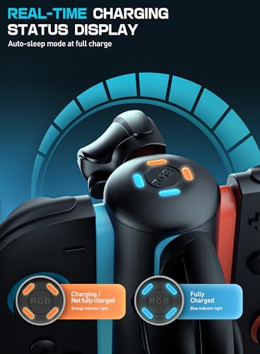 Mumba Magnetic Charging Station Compatible with Nintendo Switch 2, 4-in-1 Fast Charging Dock for Joy-Con Controllers, Dual-Direction Design with 9 RGB Lights, Overcharge Protection & USB-C Cable