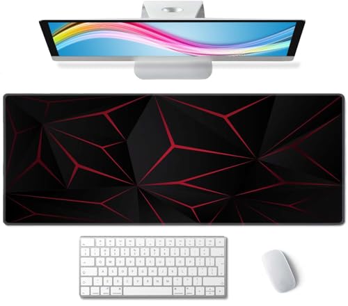 Mouse Pad Gaming, Large Mouse Pads for Desk, Keyboard Mouse Mat Desk Pad, Non-Slip Rubber Base with Stitched Edges Mousepad, 31.5x11.8 inch Abstract Polygonal Triangle Dark Red - color: Abstract Polygonal Triangle Dark Red