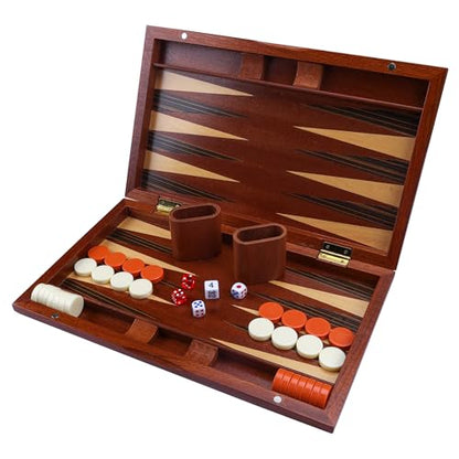 Wooden Backgammon Set, 15 inch Folding Backgammon Board Game with 32 Pieces | Portable Travel Strategy Game for Adults & Kids | Complete Backgammon Set in Wood Case for Family Game Nights & Gifts - color: 15 Inch Large Backgammon