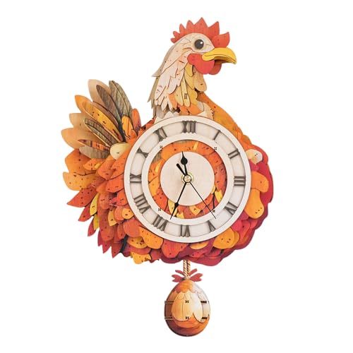 KAAYEE 3D Puzzles for Adults Chicken Clock DIY Hen Wooden Puzzle Craft | Wooden Puzzles for Adults Clock Kit (with Pendulum) for Men Women Creative Gift Home Wall Decor Brain Teaser Christmas - color: Chicken Clock