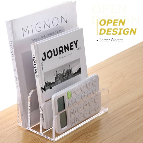 SANRUI Clear Acrylic Mail File Organizer Sorters for Desk, 3 slot Laddered | Desktop Vertical Letter Holder, Multifunction Envelope Folder Racks Holders for Office,Home, School - size: 3-Compartment ladder