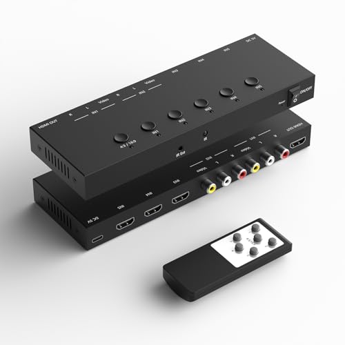 Dingsun 5In-1Out Converter, 3 Way HDMI 2.0 to HDMI Switcher + 2 Way RCA to HDMI Converter for Fire Stick，ROKU, N64, NGC, Wii, PS2/3/4/5, Xbox Series, Xbox ONE, Switch ect. - style: 5in-1out(2*RCA +3*HDMI to HDMI)Converter