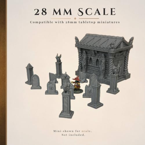 Small Gothic Cemetery Set Terrain 28mm | Gothic cemetery terrain for Dungeons & Dragons, tabletop RPGs and wargaming with mausoleum, gravestones and gargoyle statues
