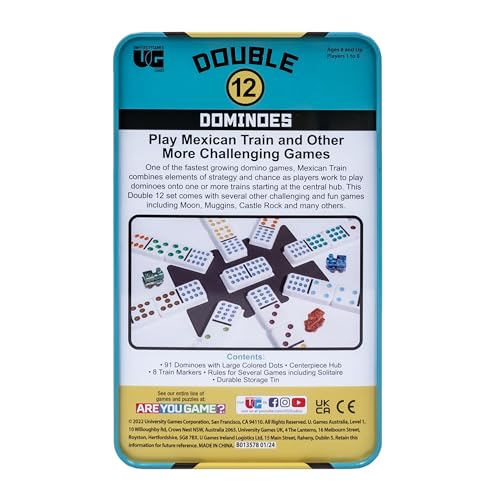 Double 12 Domino Game Travel Tin, Portable Family Game, Ages 8+