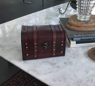 Wood and Leather Treasure Decorative Storage Chest With Lock and Lids - Handcrafted Small Stash Box for Home Decor