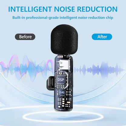 Wireless Lavalier Microphone for iPhone and Android, USB-C Mini Microphone with Noise Reduction, Perfect for Recording, Vlogging, YouTube, TikTok, Podcasts, and Interview Video