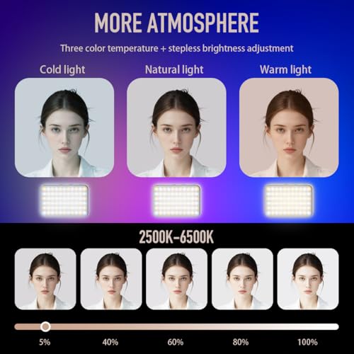 91 LED Portable Charger Selfie Light Video Conference Lighting | with Clip & Camera Tripod Adapter, Rechargeable 2000mAh, CRI 96+, 4 Light Modes, for Phone iPhone Webcam Laptop Makeup - color: Black
