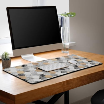 XXL Mouse Pad Desk Mat Large Gaming Mouse Pads Computer Mats 900X400 Mousepad Non-Slip Rubber Base Waterproof with Stitched Edges 35.4" X 15.7" for Game Office, Geometric Abstract - color: Marble