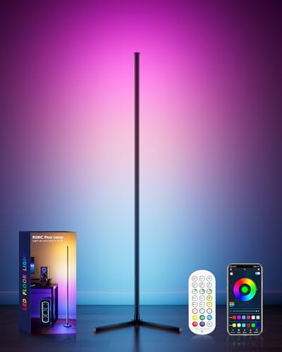 RGB Corner Floor Lamp, 65" Color Changing Modern Corner Lamp with APP Control, Modern LED Lamp with 16 Million Colors & Music Sync for Living Rooms, Bedrooms, and Gaming Rooms - color: J-Black 1-Pack