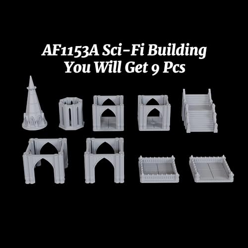 AUSPDICE Sci-Fi Buildings 25mm Gothic Spire Tower, Wargame Terrain | 1:64 Scale Unpainted Multi-Tier Tower with Open Balconies and Stairs for Sci-Fi TTRPGs, Wargames and Dioramas - AF1153A