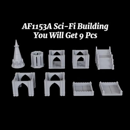 AUSPDICE Sci-Fi Buildings 25mm Gothic Spire Tower, Wargame Terrain | 1:64 Scale Unpainted Multi-Tier Tower with Open Balconies and Stairs for Sci-Fi TTRPGs, Wargames and Dioramas - AF1153A