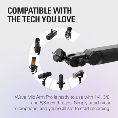 Elgato Wave Mic Arm Pro, Gas Spring Microphone Arm | Supports up to 3kg, Silent gas-spring adjustment, Hidden cable channels, Padded clamp, Compatible with most mic brands - color: Black