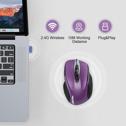 TECKNET Wireless Mouse Rechargeable, 2.4G Computer Mice with USB-A Receiver | 2.4G Connection, 800mAh Battery, 3X Faster Charging, Silent Click, 6-Level 4800 DPI, Ergonomic Design for All-day Comfort - color: Purple