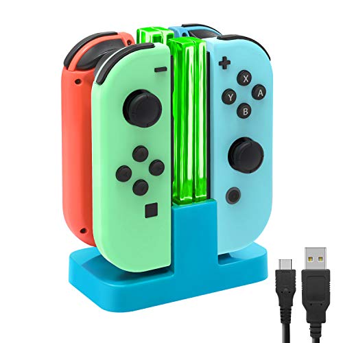 FASTSNAIL Switch Controller Charger for Nintendo Switch for JoyCons - Blue | 4-in-1 Switch Controllers Charging Dock Station, Fast Charger Stand for Joycon 1 Accessories, LED Indicator, Charging Cable - color: Neon Blue, size: 6.2/7.0 inch