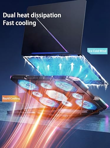 Laptop Cooling Pad with 8-Fan &Thermoelectric Cooler for 15.6-21In Laptops | 5-Speed Independent Control, 10 RGB Lights, 7-Height Adjustable Metal Panel Laptop Cooler