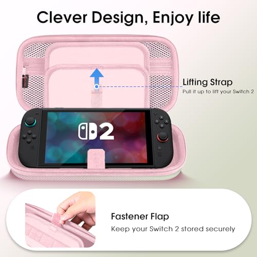 FINTIE Carrying Case for Nintendo Switch 2 (2025), Shockproof Hard Shell Switch 2 Case, Protective Cover Travel Bag with 19 Game Card & 2 Micro SD Card Slots & Inner Pocket, Pink Green - color: Pink Green
