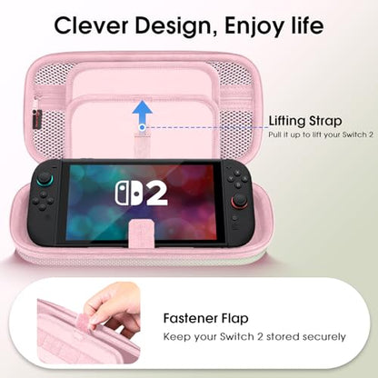 FINTIE Carrying Case for Nintendo Switch 2 (2025), Shockproof Hard Shell Switch 2 Case, Protective Cover Travel Bag with 19 Game Card & 2 Micro SD Card Slots & Inner Pocket, Pink Green - color: Pink Green