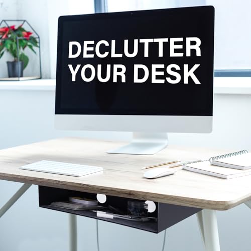 Under Desk Storage Shelf, Steel Under Desk Tray Mountable Add-On Shelf for Table Office Desk, Large (Pack of 1) - size: Large (13" x 8" x 2.8")