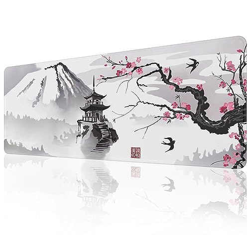 ETZ Japanese Cherry Blossom Mouse Pad (31.5 × 11.8 × 0.12 inch) Extended Large Mouse Mat Desk Pad, Stitched Edges Mousepad,Non-Slip Rubber Base,Gaming Mouse Pad,Office & Home. - color: Ink Mouse Pad - 1