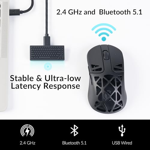 Keychron M3 Mini 4K Wireless Bluetooth 5.1/2.4 GHz/Wired Optical Mouse, Ultra-Lightweight 65g Programmable PixArt 3395 Sensor with up to 26,000 DPI/ 650 IPS for Windows Mac Linux - Metallic Black - color: Black, style: PixArt 3395 (4K Polling Rate)