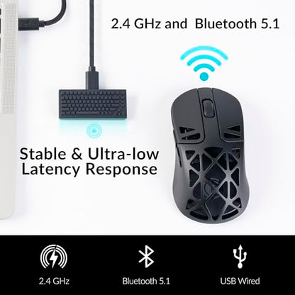 Keychron M3 Mini 4K Wireless Bluetooth 5.1/2.4 GHz/Wired Optical Mouse, Ultra-Lightweight 65g Programmable PixArt 3395 Sensor with up to 26,000 DPI/ 650 IPS for Windows Mac Linux - Metallic Black - color: Black, style: PixArt 3395 (4K Polling Rate)