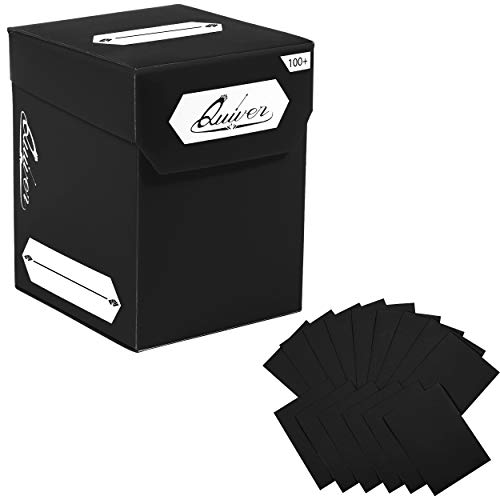 Quiver Time Black Trading Card Deck Block & Card Sleeves Bundle Fits Magic: The Gathering Cards & Other TCG - 100+ Standard Deck Box with 2 Dividers and 100 Artemis Black Sleeves (66 x 93 mm) | 1 deck box 100+ with 2 dividers and 100 Artemis black sleeves