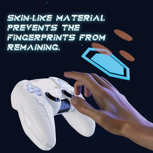 PlayVital Silicone Skin Set for PS5 Controller - Charging Dock Compatible, Full Protection Case with Futuristic CyberMech Design, Soft Cover with Thumb Grips & Stickers - White - color: White