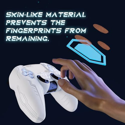 PlayVital Silicone Skin Set for PS5 Controller - Charging Dock Compatible, Full Protection Case with Futuristic CyberMech Design, Soft Cover with Thumb Grips & Stickers - White - color: White