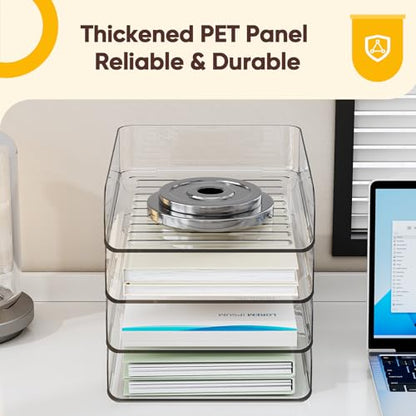 HIYOHIYO Clear Office Desk Organizer for A4 Letter Paper, 4-Tier Vertical | Stackable | Large Capacity | Sturdy Office DeskTtop Organizer for File Folder, Stable Home Desk Paper Holder and Storage - size: 10" x 13" x 11"