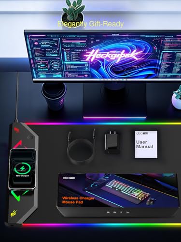 Magnetic Wireless Charging Mouse Pad Gaming, 31.5"x15.8" Large Desk Mat | RGB Mousepad, Smooth Glide, Stitched Edge, Non-Slip Rubber Base, Desk Pad Computer Keyboard Mat, No Adapter - color: RGB-31.5"x15.8"-Mag