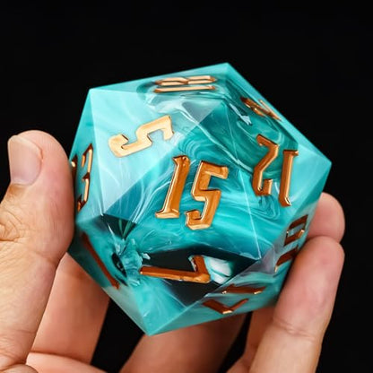 D20 Single Dice 55mm, 20 Sided DND Dice, Giant D20 D&D Polyhedral Die Large Die for RPG, Table Games (Green with White/Gold Number) - color: Green With White/Yellow Number