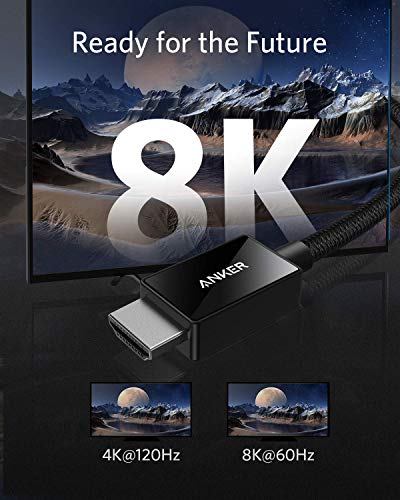 Anker HDMI 2.1 Cable, 48Gbps Ultra High Speed Cord with 8K@60Hz, 6.6ft | Supports 8K@60Hz and 4K@120Hz, HDR Quality, Compatible with PS5, Xbox, Samsung TVs and More - size: 6.6 Feet
