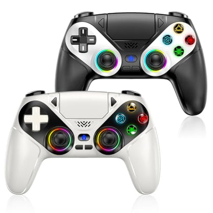 Gamrombo LED Wireless Controller for PS5, Compatible with PS5 Pro/Slim/PC, Dual Vibration, Macro/Turbo Function, 3.5mm Audio Jack, 6-Axis Motion Control Gamepad with Speaker(Black+White)
