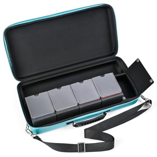 Playmat & Deck Box Carrying Case With 4 Deck Boxes, Rigid, Teal | 3 compartments for playmat, deck box & dice. Fits 14"-16" playmats. Adjustable shoulder strap & handle included. - color: Teal, size: Case