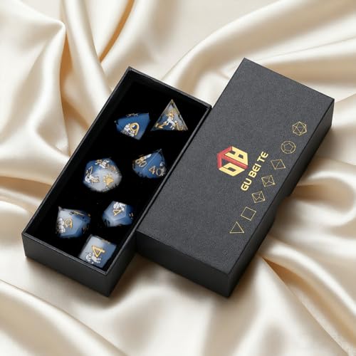 7Pcs DND Dice Set,Cute Dog Style Resin Dice for RPG MTG,Poodle | Polyhedral DND Dice,Smooth Polished Surface,Ideal Gift For Tabletop Role Playing Game Lovers Adults Women Men Teens - color: Blue and White, style: Poodle