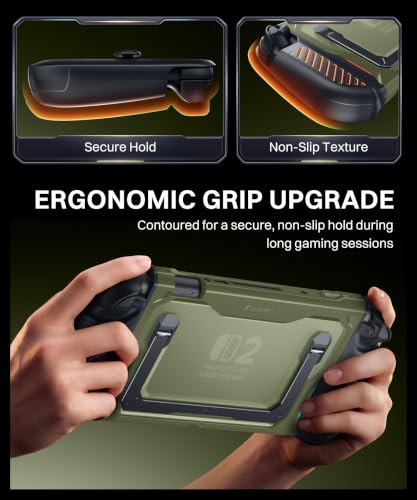 GolbinBox Hard Shell Case for Nintendo Switch 2 with Kickstand, Green | Magnetic split design, aluminum stand, military-grade protection, detachable Joy-Con covers, for travel and commuting - color: Green
