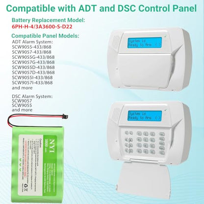 NYI Upgraded 3800mAh Battery Compatible with ADT IMPASSA 9057 SCW9057 SCW9055, 6PH-H-4/3A3600-S-D22 Replacement, 7.2V Rechargeable Ni-MH Battery Pack for DSC Control Panel, 2 Pin Connector