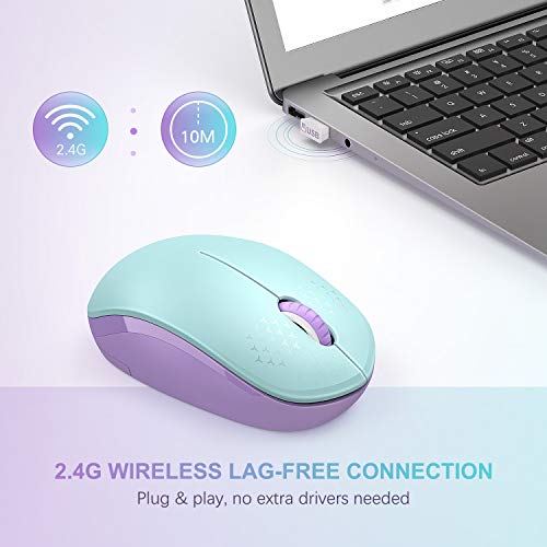 seenda Wireless Mouse for Laptop, 2.4G Noiseless Mouse with USB Receiver - Optical Tracking Portable Computer Mice for Chromebook, PC, Tablet, Windows System, 24 Months Battery Life -Mint Green&Purple - color: Mint Green and Purple