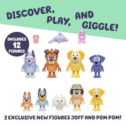 Bluey Super Fan Figurines Set, 12-Character Figure Pack | 9 fully articulated mini figures incl. Bluey, Bingo, Joff & Pom Pom; toddler figurine toys ages 3+ - style: Bluey Super Set