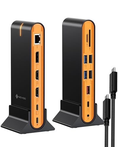 NOVOO Laptop Docking Station Dual Monitor, 15 in 1 Triple Display, 8K@30Hz DP, Dual 4K@60Hz HDMI, 10Gbps USB-A/C, SD/TF, 1Gbps Ethernet, Dual Monitor Adapter Dock for MacBook, Windows Laptops - style: 15-in-1
