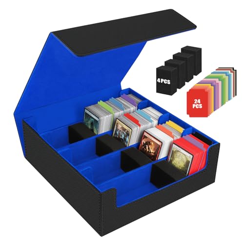 AOBOPLE 3200+ Trading Card Storage Box with Magnetic Closure, PU Leather | 4-Row Card Box,24 Dividers + 4 Foam Supports,Card Organizer For MTG TCG Magic Sports Cards,Gift For Collectors - color: 3200+Black Blue