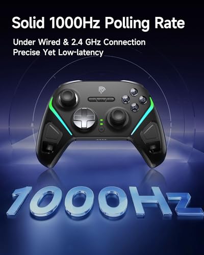 EasySMX D10 Wireless Game Controller – TMR Anti-Drift Joysticks, Dual-Mode Triggers, 1000Hz Polling, Mechanical Buttons, RGB – Bluetooth Gamepad for PC/Switch/Switch2/iOS/Android with Charging Dock - color: Black