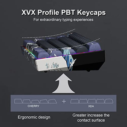 XVX 60% Gaming Keyboard, RGB 3-Modes Wireless Mechanical Keyboard, Mini 60 Percent Gamer Keyboard with Hot-Swappable Pre-lubed Linear Switch for Windows & Mac (Great Wave Off Kanagawa), M61 Pro - color: Black Kanagawa