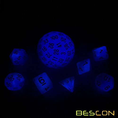 Bescon Glow in Dark Polyhedral Dice 100 Sides, Luminous D100 die, 100 Sided Cube, D100 Game Dice, Glowing 100-Sided Cube - color: Glowing Dim Dark Blue D100
