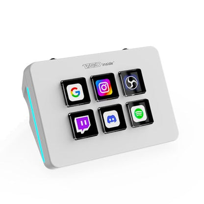 Mini Stream Controller Deck, Gaming Streaming Macro Pad Keypad, Shortcut Keyboard with 6 Programmable LCD Keys, Customizable Icons & RGB Light, USB Soundboard for Video Editing, OBS, PC, Mac - color: White
