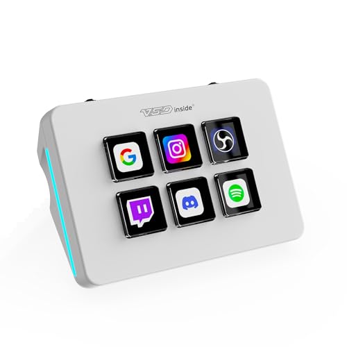 Mini Stream Controller Deck, Gaming Streaming Macro Pad Keypad, Shortcut Keyboard with 6 Programmable LCD Keys, Customizable Icons & RGB Light, USB Soundboard for Video Editing, OBS, PC, Mac - color: White
